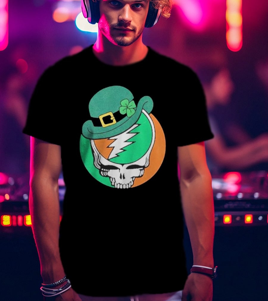 Happy St. Patrick’s Dead And Company Limited Skull In Shamrock Hat With Lightning Bolt T-Shirt