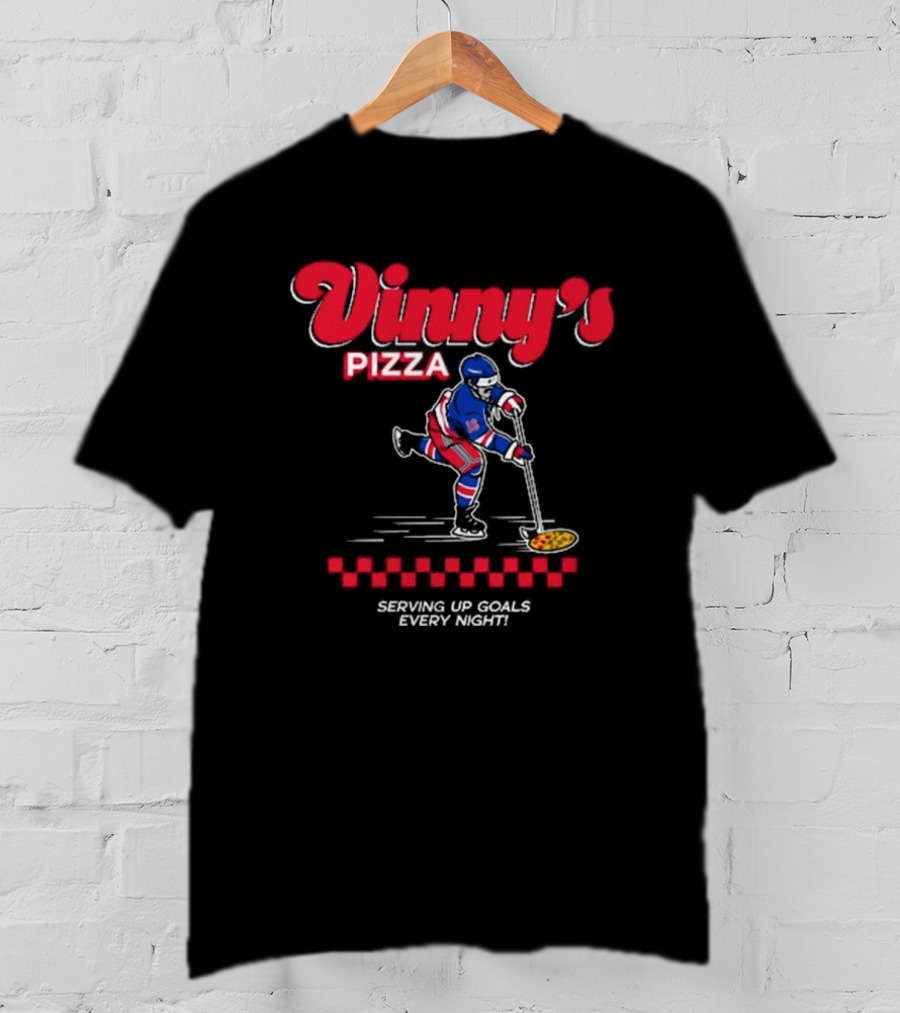 Vinny's Pizza Serving Up Goals Every Night Hockey Player With Pizza Stick T-Shirt