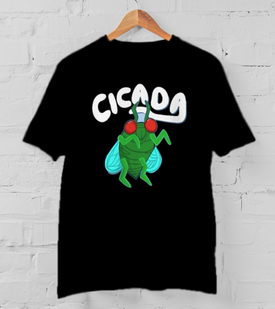 Cicada Cartoon Bug With Green Body And Red Eyes T-Shirt