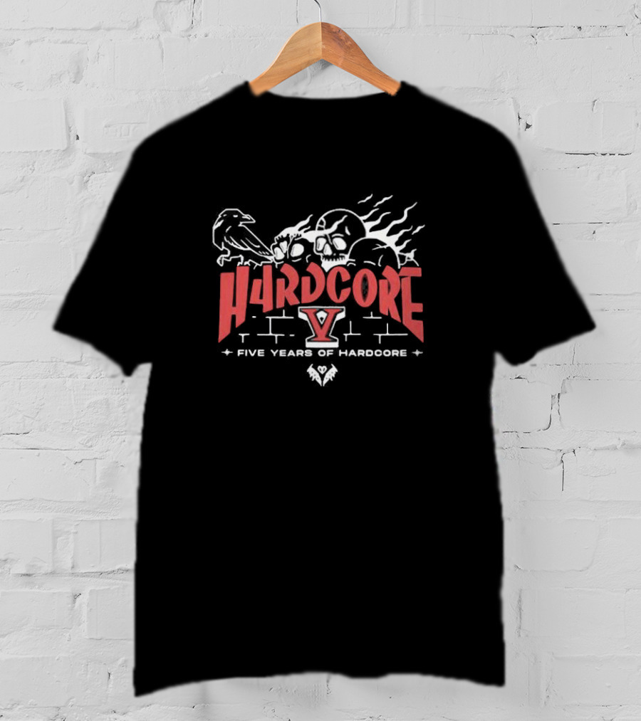 Hardcore V Five Years Of Hardcore Raven Skulls Flame T-Shirt