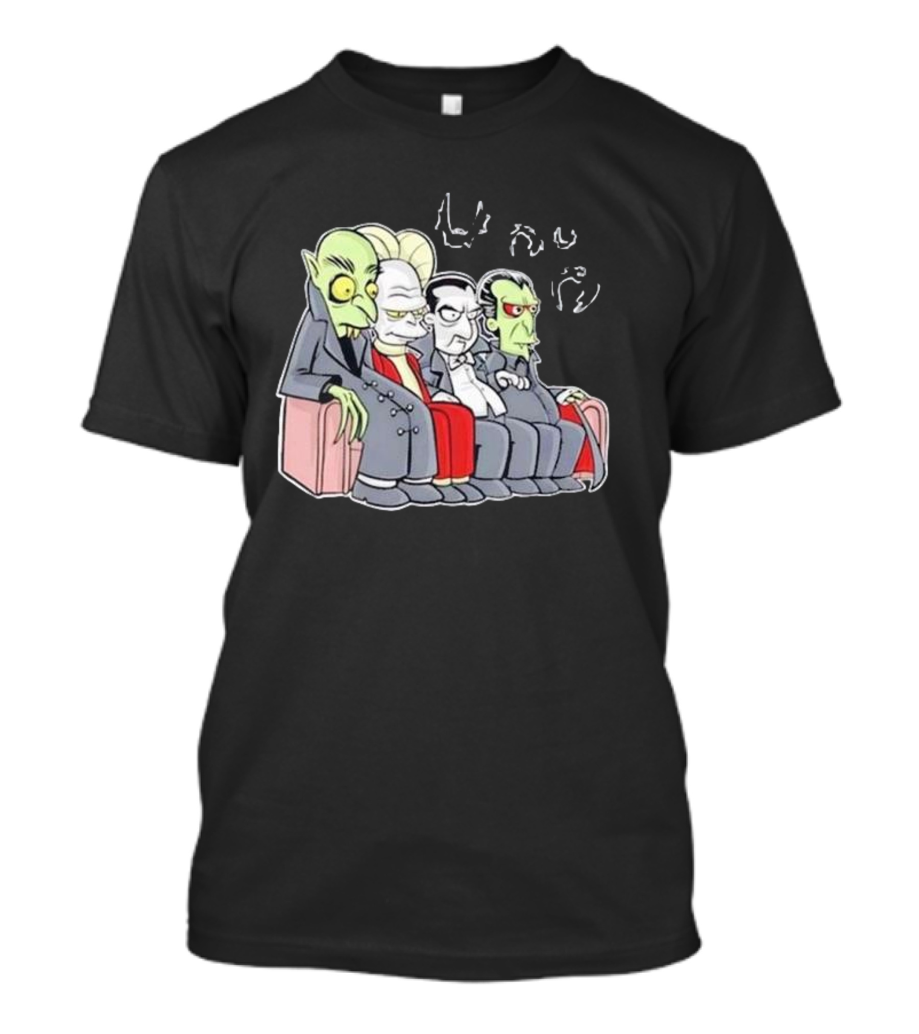 Various Versions Of Dracula Characters Sitting Together On A Couch T-Shirt