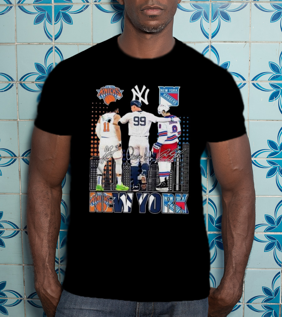 New York Knicks Jalen Brunson NY Yankees Aaron Judge NY Rangers Walt Tkaczuk City Signatures T-Shirt
