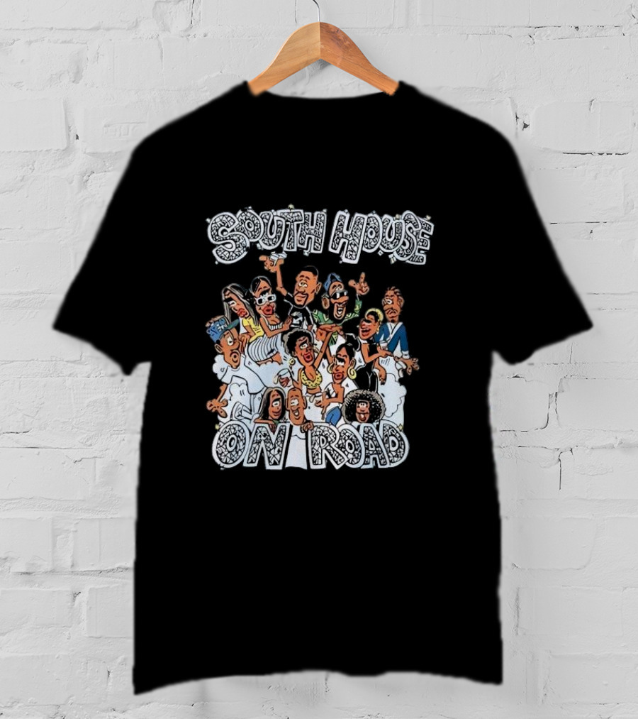 South House On Road Cartoon Characters Party T-Shirt
