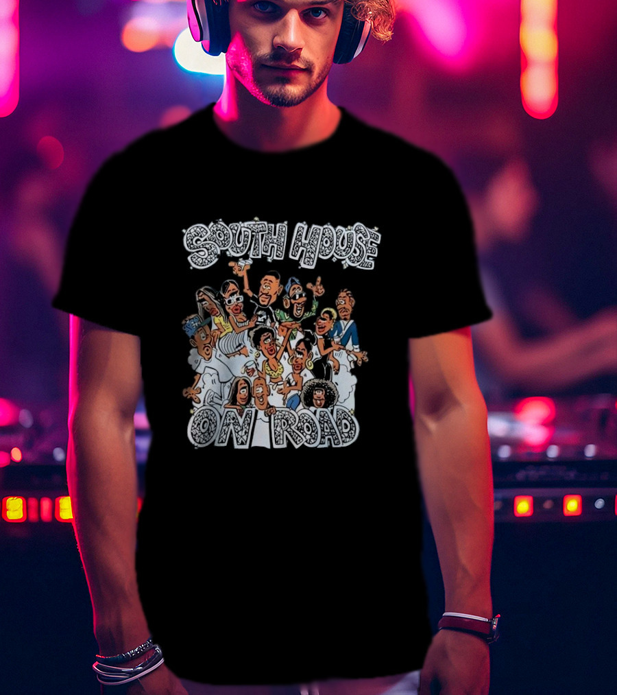 South House On Road Cartoon Characters Party T-Shirt