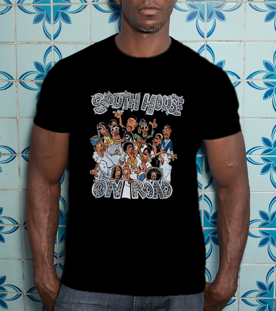 South House On Road Cartoon Characters Party T-Shirt