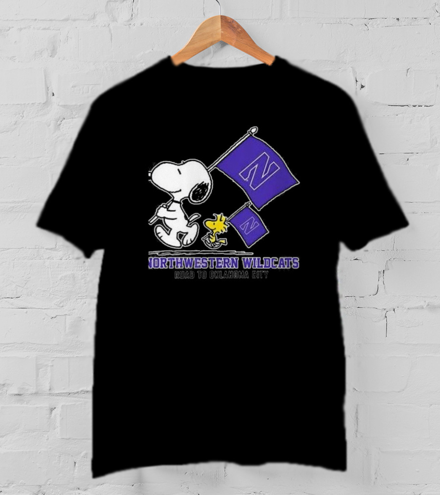 Snoopy And Woodstock Northwestern Wildcats Road To Oklahoma City T-Shirt