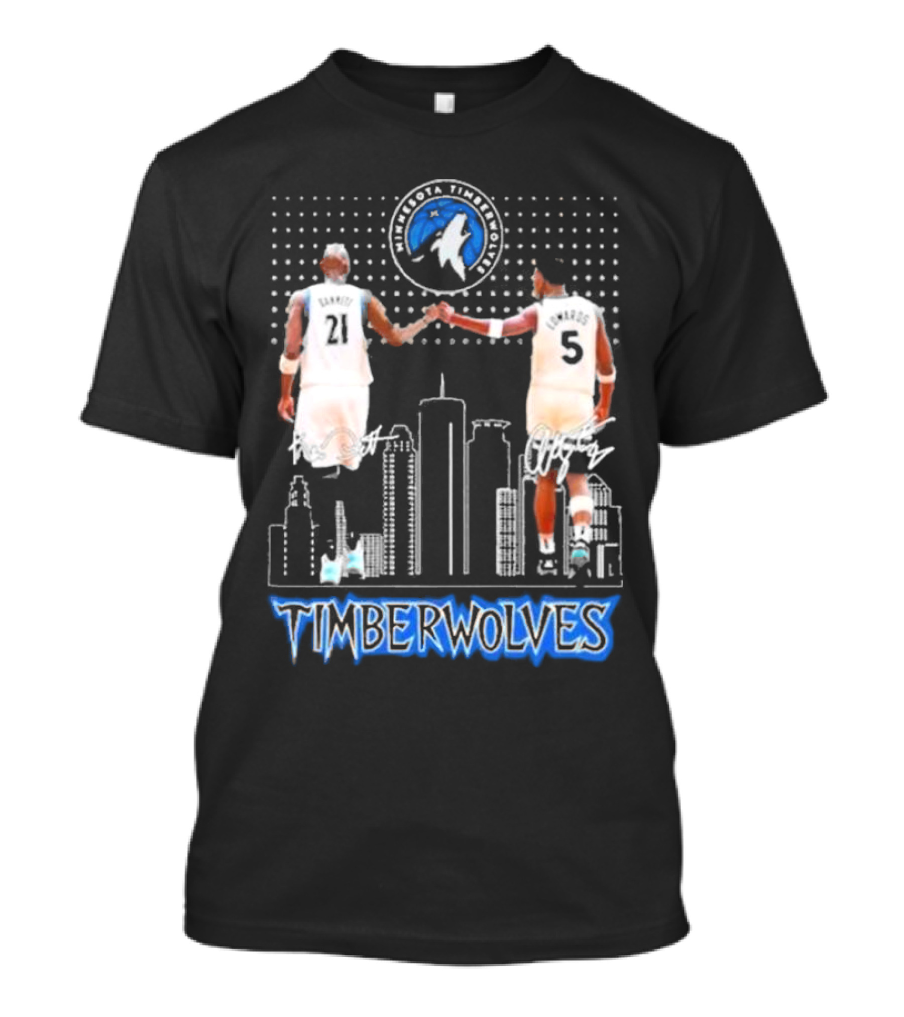 Minnesota Timberwolves Kevin Garnett Anthony Edwards Signatures City Skyline T-Shirt