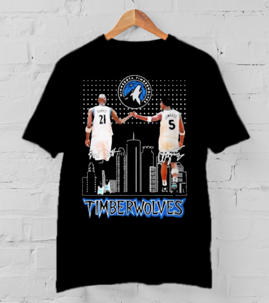 Minnesota Timberwolves Kevin Garnett Anthony Edwards Signatures City Skyline T-Shirt
