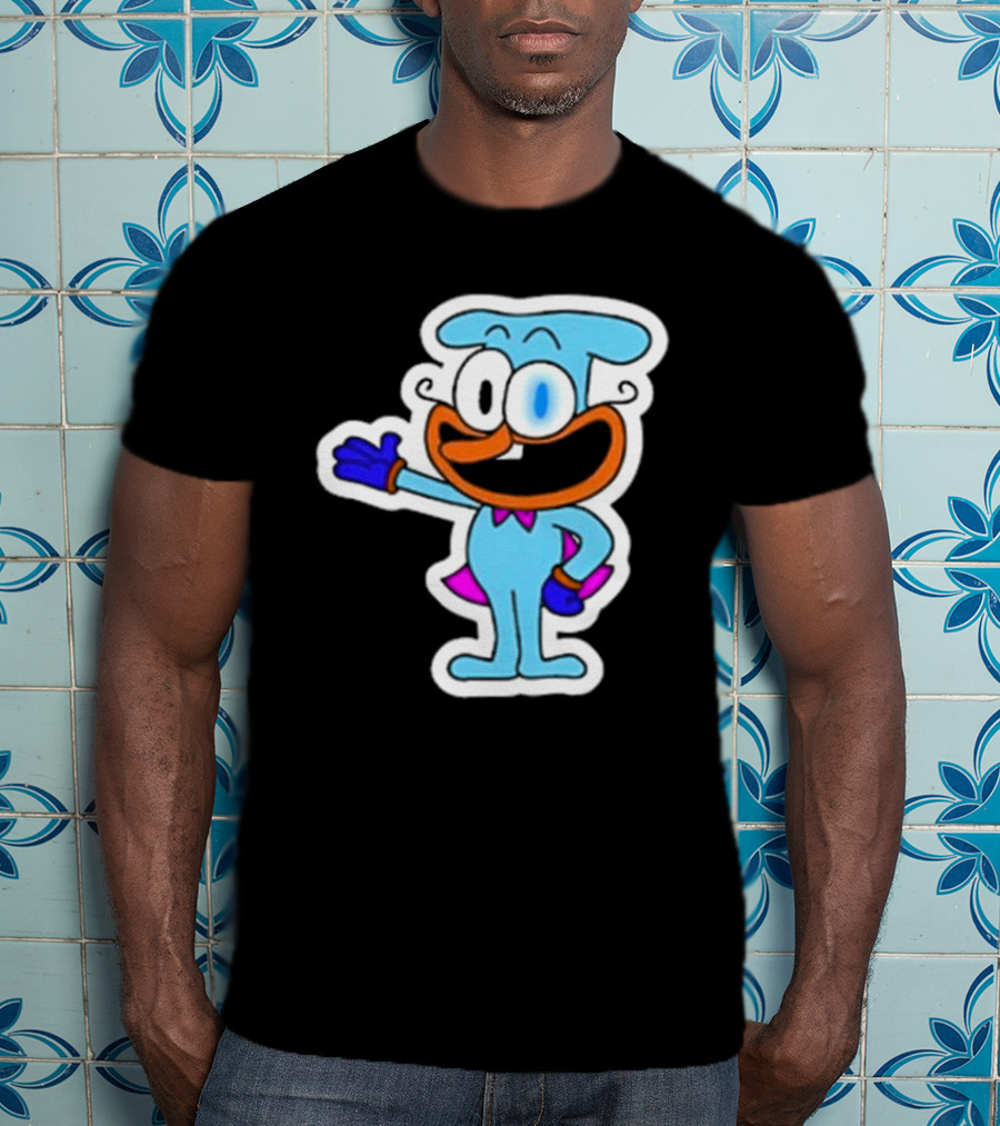 Robby1iscool The Doise Blue Cartoon Character With Orange Mouth And Purple Cape T-Shirt
