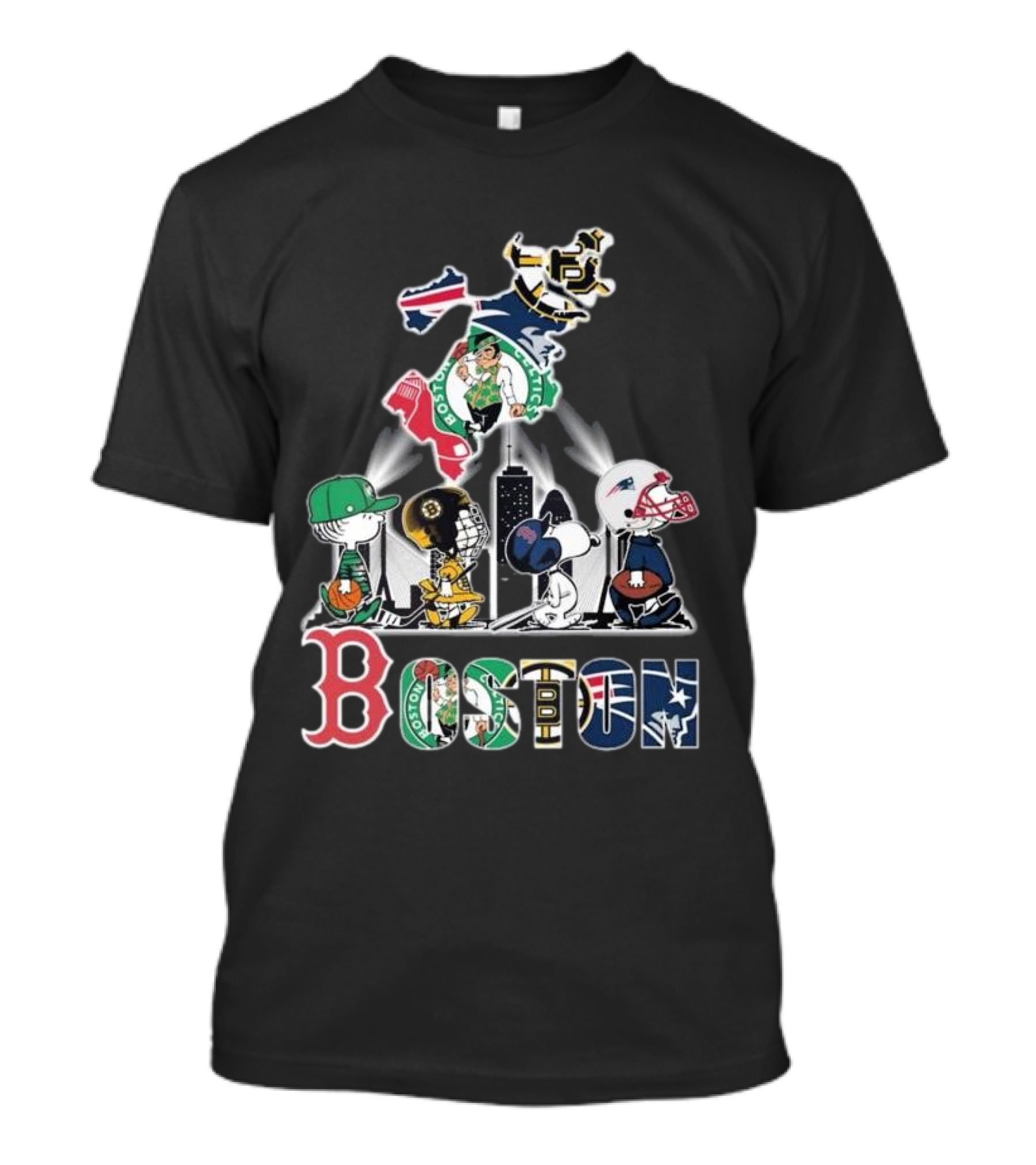 Boston Celtics Red Sox Bruins Patriots Peanuts New England Proud T-Shirt