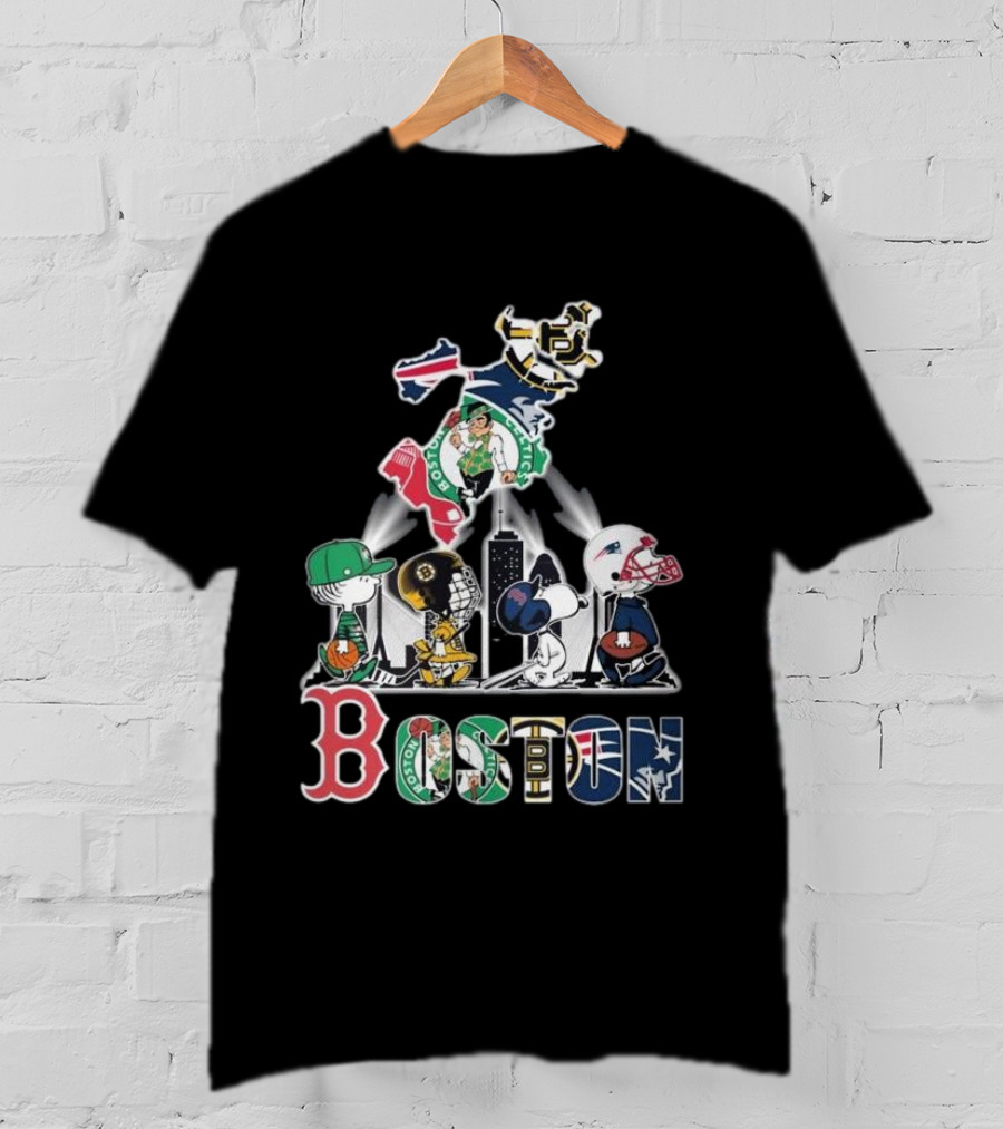 Boston Celtics Red Sox Bruins Patriots Peanuts New England Proud T-Shirt