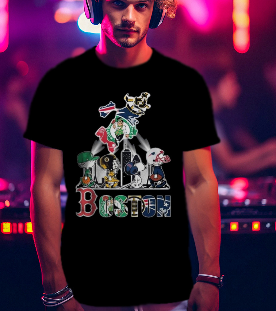 Boston Celtics Red Sox Bruins Patriots Peanuts New England Proud T-Shirt