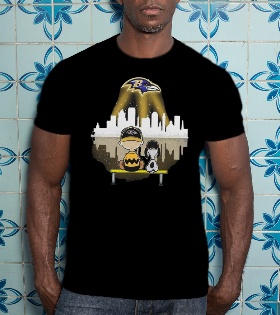 Charlie Brown Snoopy Baltimore Ravens City Skyline T-Shirt