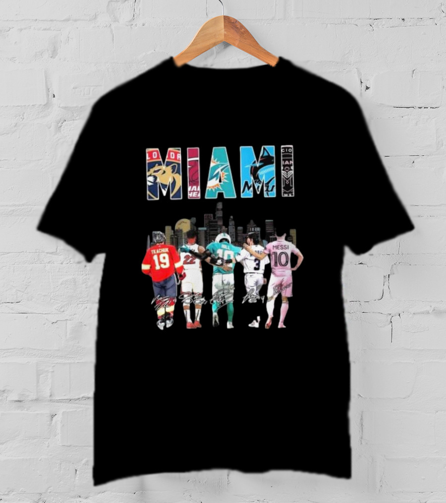 Miami Dolphins Heat Marlins Inter Miami Panthers Signatures T-Shirt