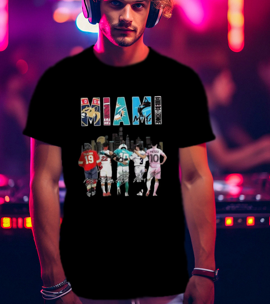 Miami Dolphins Heat Marlins Inter Miami Panthers Signatures T-Shirt