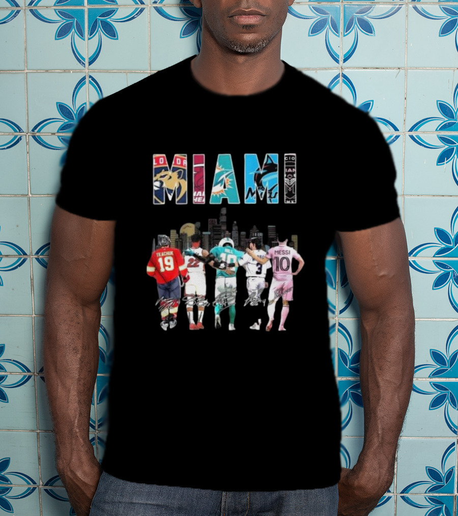 Miami Dolphins Heat Marlins Inter Miami Panthers Signatures T-Shirt
