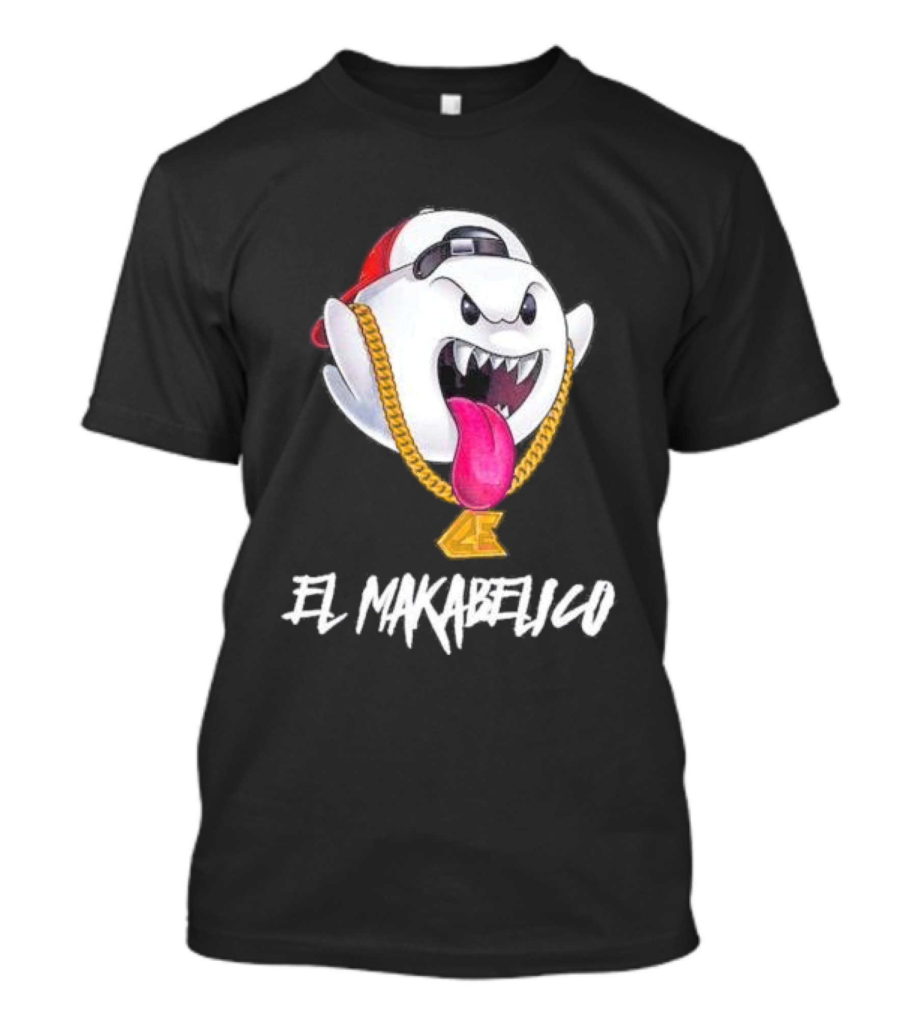 El Makabelico MB Ghost Cartoon-Inspired Design With Golden Chain T-Shirt