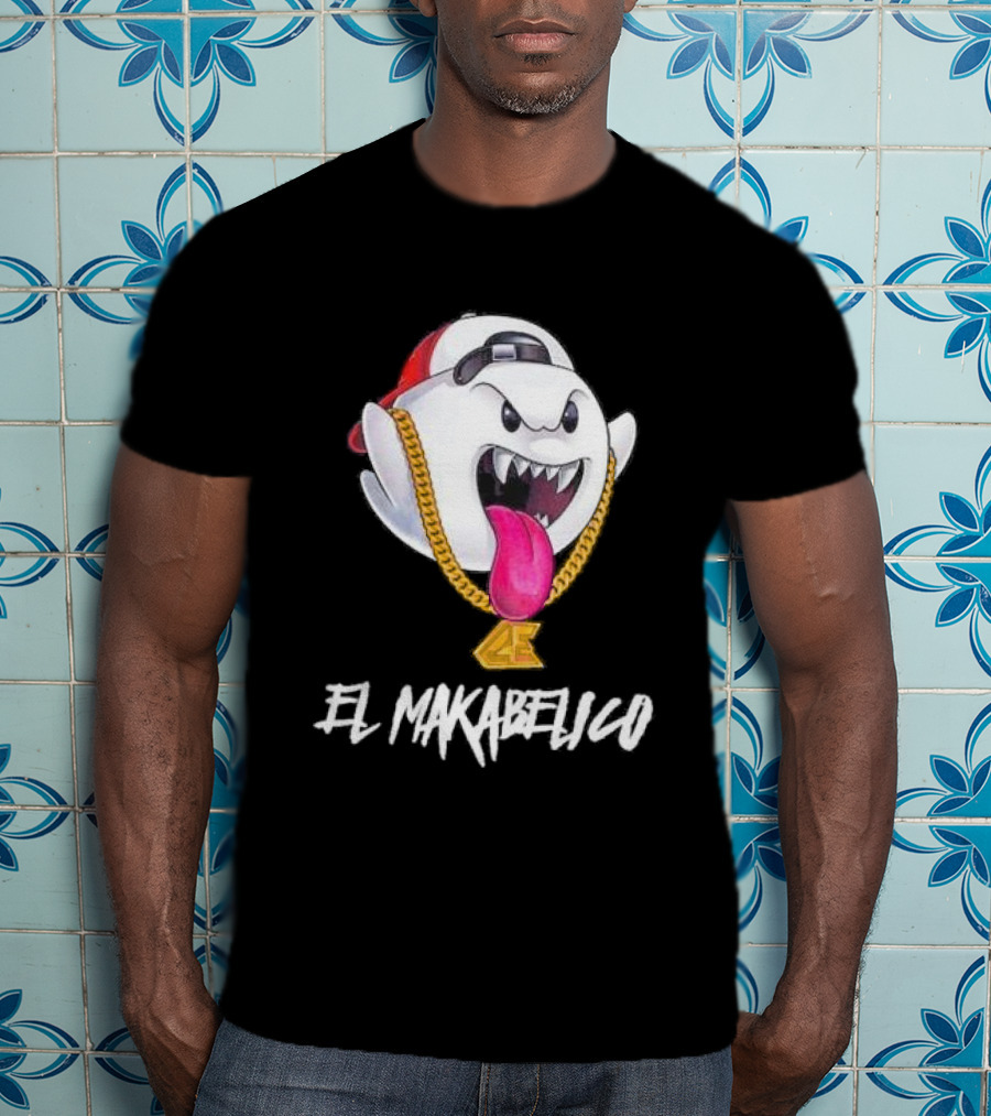 El Makabelico MB Ghost Cartoon-Inspired Design With Golden Chain T-Shirt