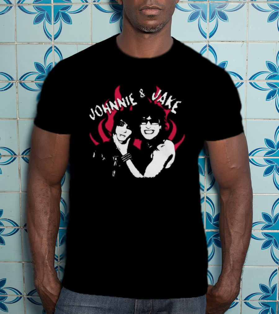 Johnnie And Jake Punk Rock Duo With Fiery Background T-Shirt