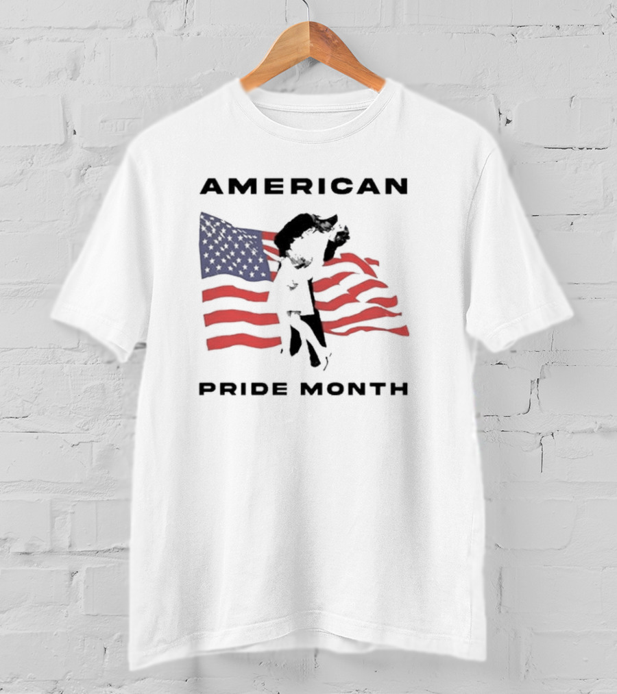 American Pride Month Celebration With Patriotic Flag And Couple Hugging T-Shirt