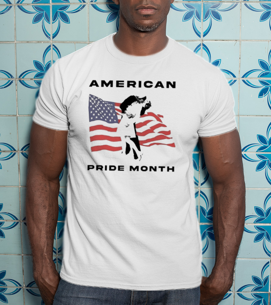 American Pride Month Celebration With Patriotic Flag And Couple Hugging T-Shirt
