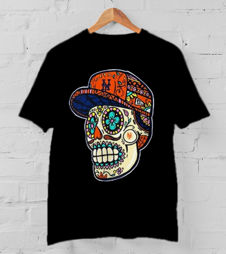 New York Mets New Era Black Sugar Skull Cap T-Shirt