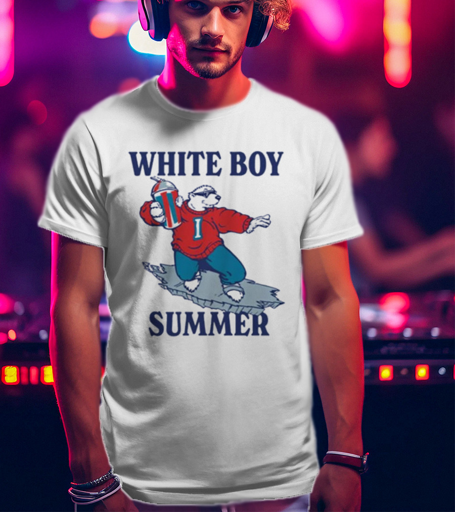 White Boy Summer Polar Bear Surfing With Drink T-Shirt