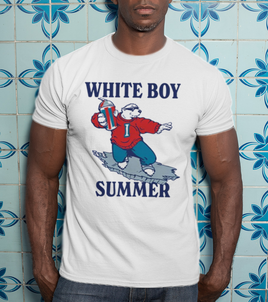 White Boy Summer Polar Bear Surfing With Drink T-Shirt