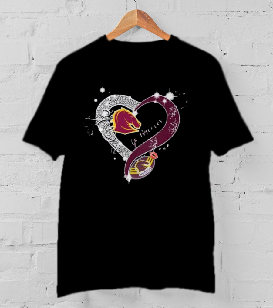 Brisbane Broncos Heart-Shaped Diamond Logo Go Broncos T-Shirt