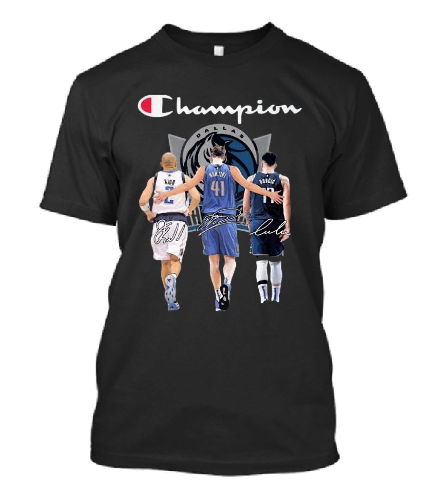 Champion Dallas Mavericks Jason Kidd Dirk Nowitzki Luka Dončić Signatures T-Shirt