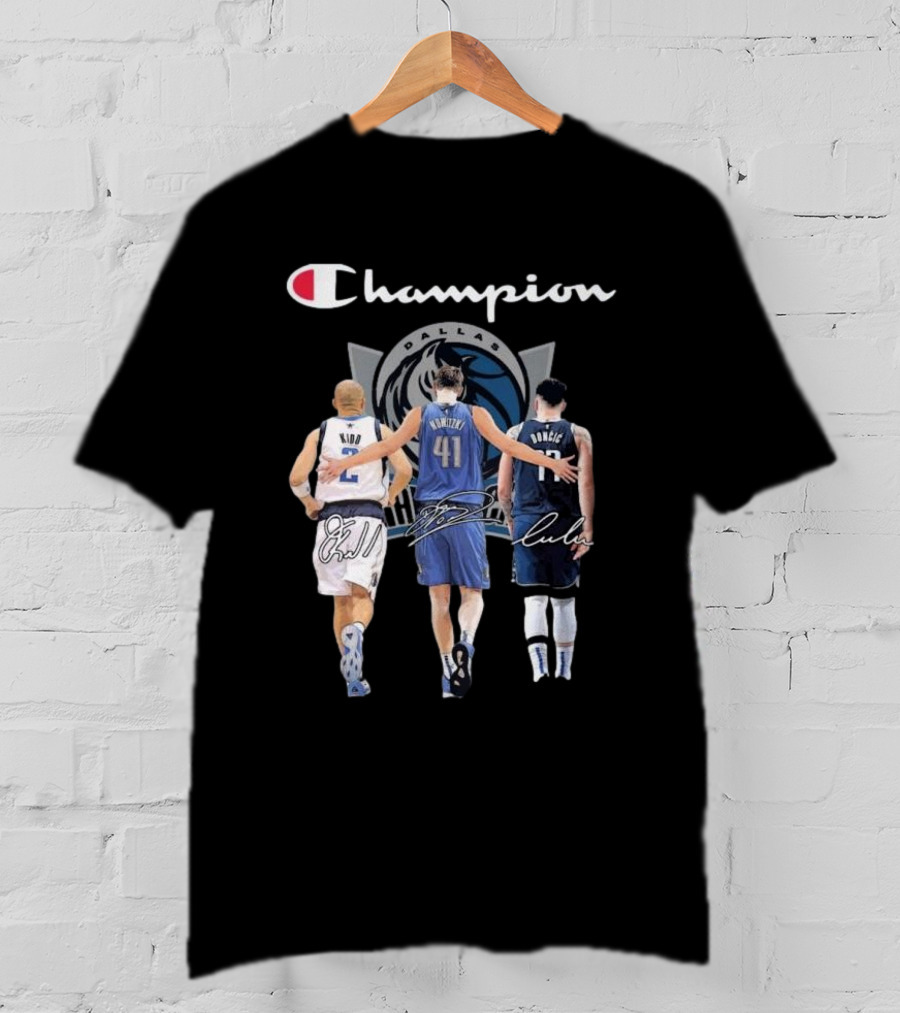 Champion Dallas Mavericks Jason Kidd Dirk Nowitzki Luka Dončić Signatures T-Shirt