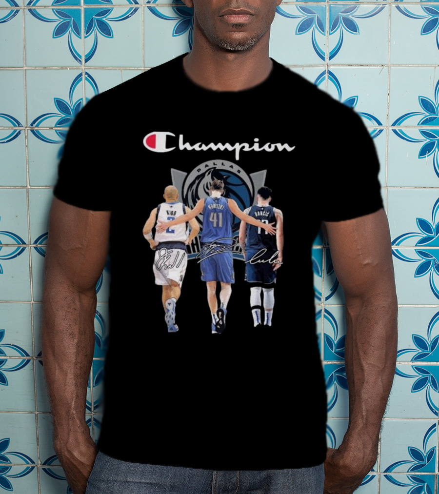 Champion Dallas Mavericks Jason Kidd Dirk Nowitzki Luka Dončić Signatures T-Shirt