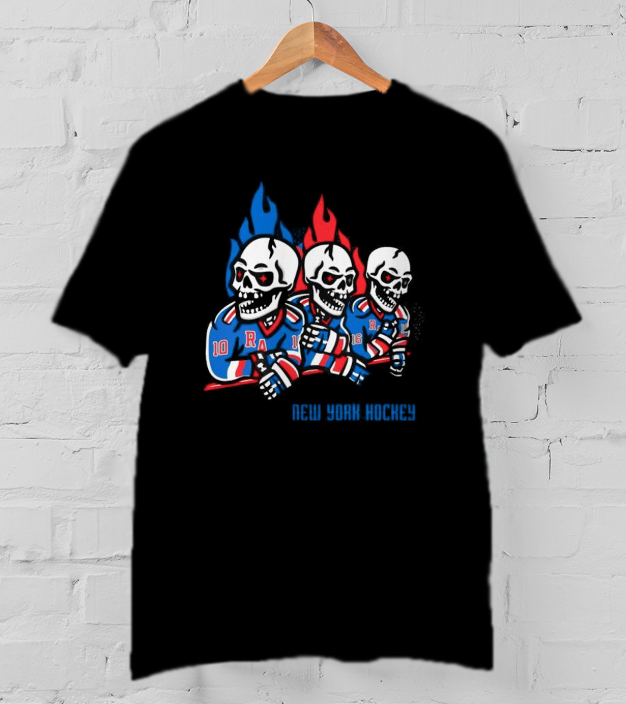 New York Hockey Skeletons With Flames Rangers T-Shirt