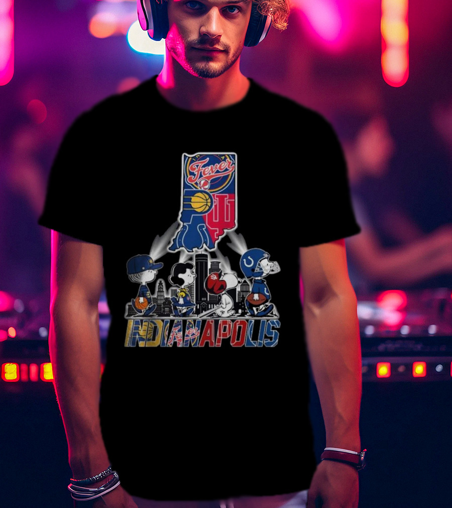 Peanuts Snoopy And Friends Crossing Indianapolis With Indiana Sports T-Shirt