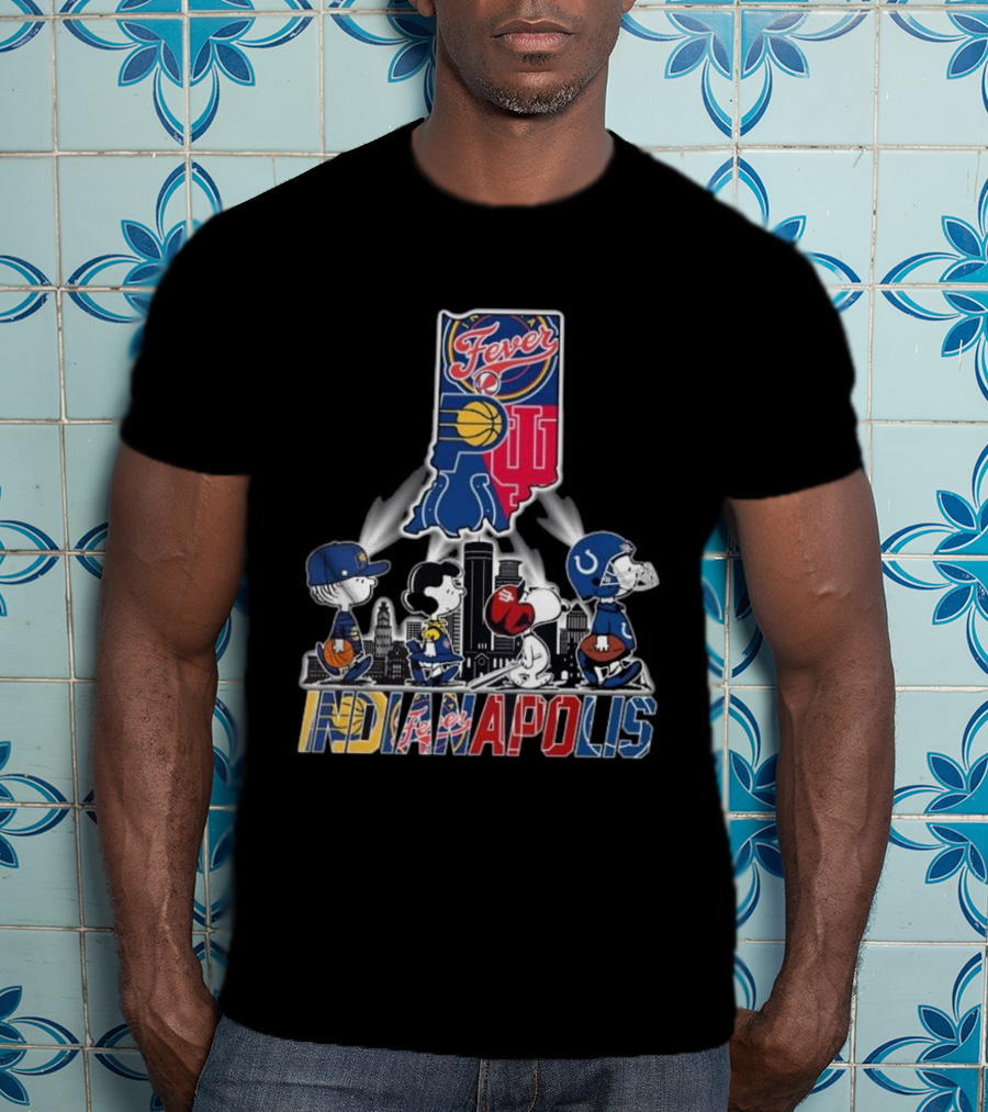 Peanuts Snoopy And Friends Crossing Indianapolis With Indiana Sports T-Shirt