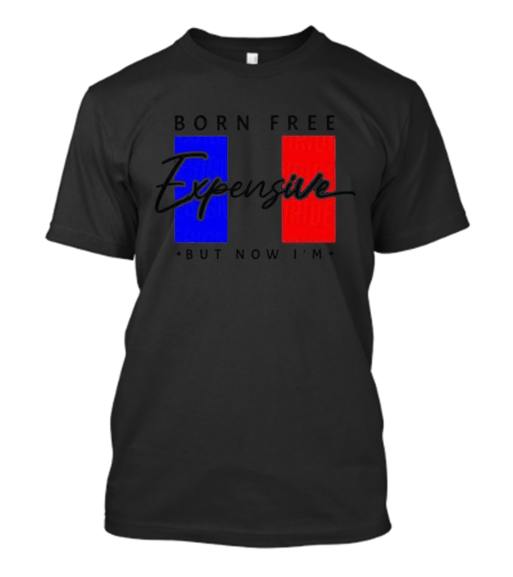 Born Free But Now I'm Expensive Red And Blue Blocks T-Shirt
