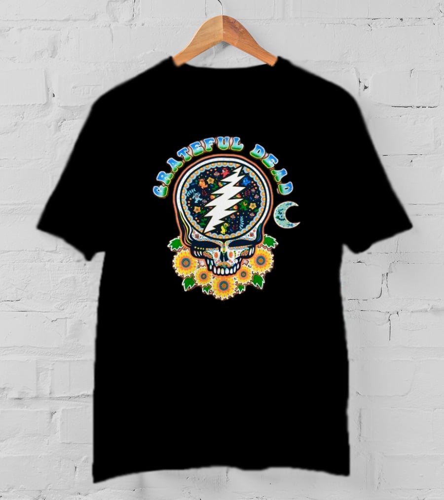 Grateful Dead Steal Your Face Sugar Skull Floral Moon T-Shirt
