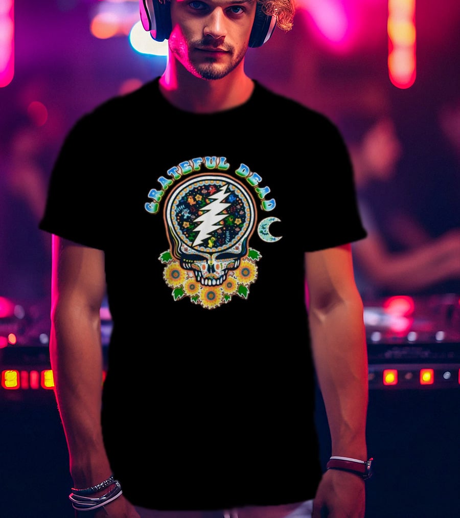 Grateful Dead Steal Your Face Sugar Skull Floral Moon T-Shirt