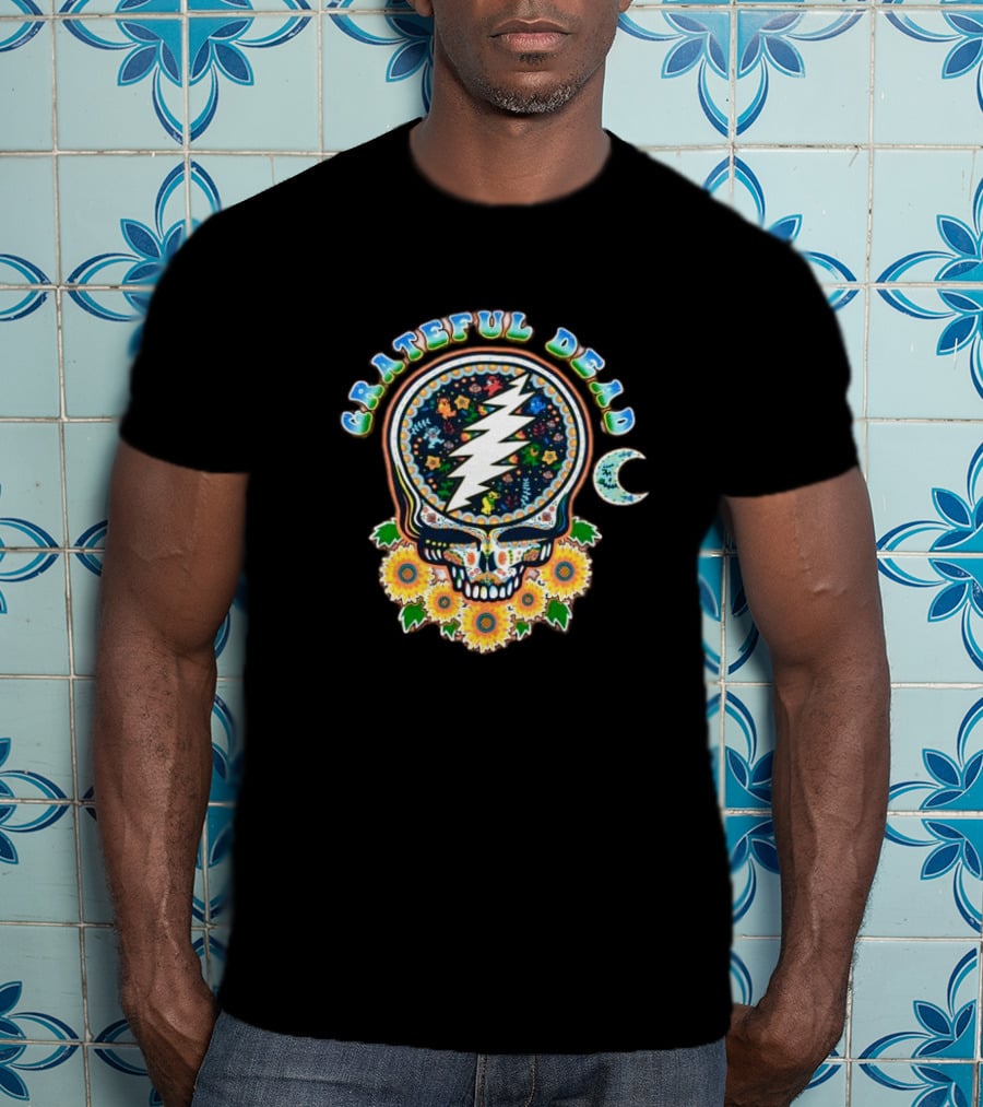 Grateful Dead Steal Your Face Sugar Skull Floral Moon T-Shirt