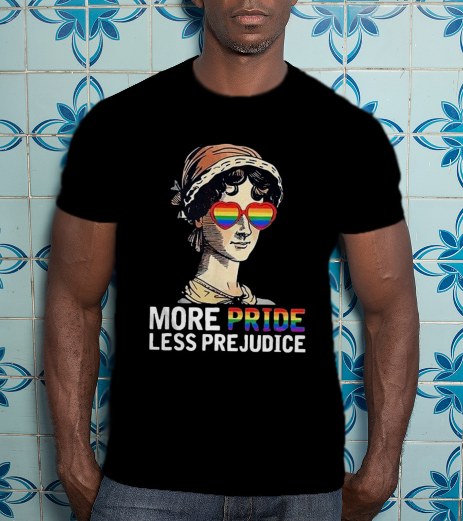 More Pride Less Prejudice Rainbow Heart Glasses T-Shirt