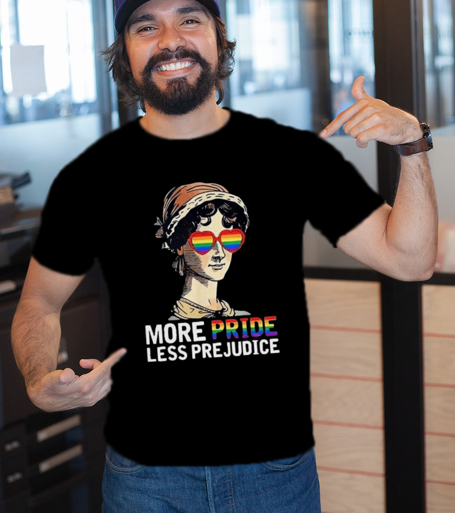 More Pride Less Prejudice Rainbow Heart Glasses T-Shirt