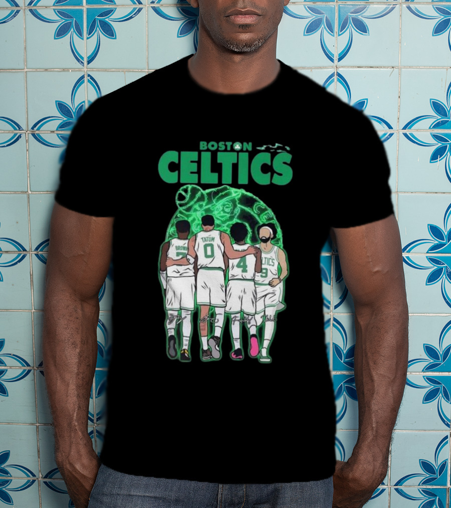 Boston Celtics Brown Tatum Holiday Derrick Signatures Basketball Players T-Shirt
