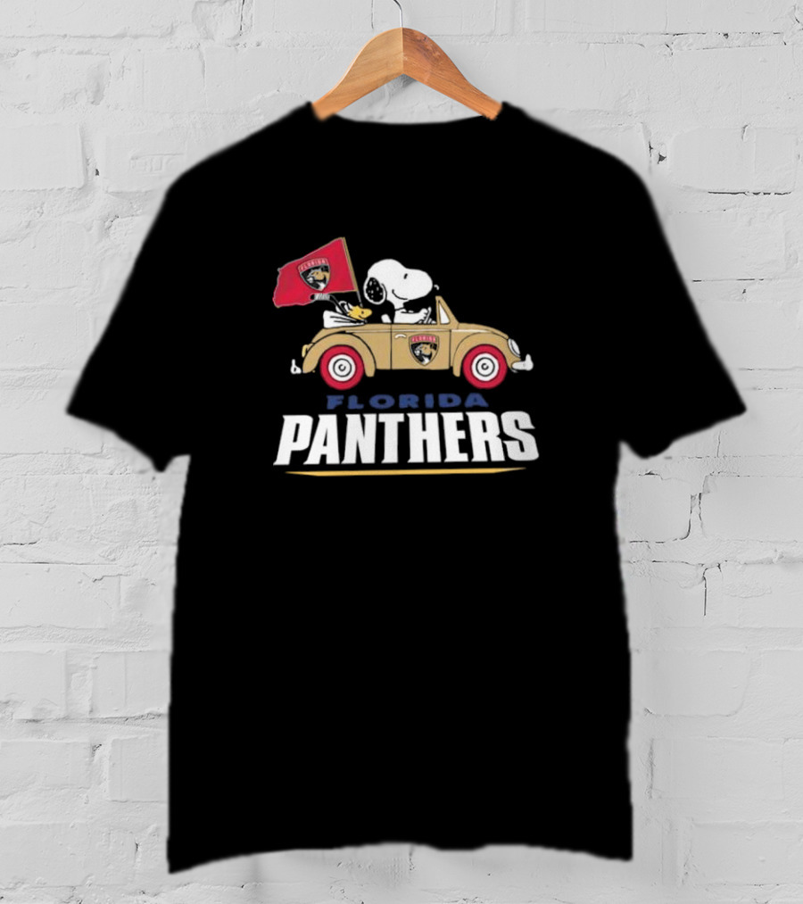 Florida Panthers Snoopy Driving Car With Hockey Flag T-Shirt