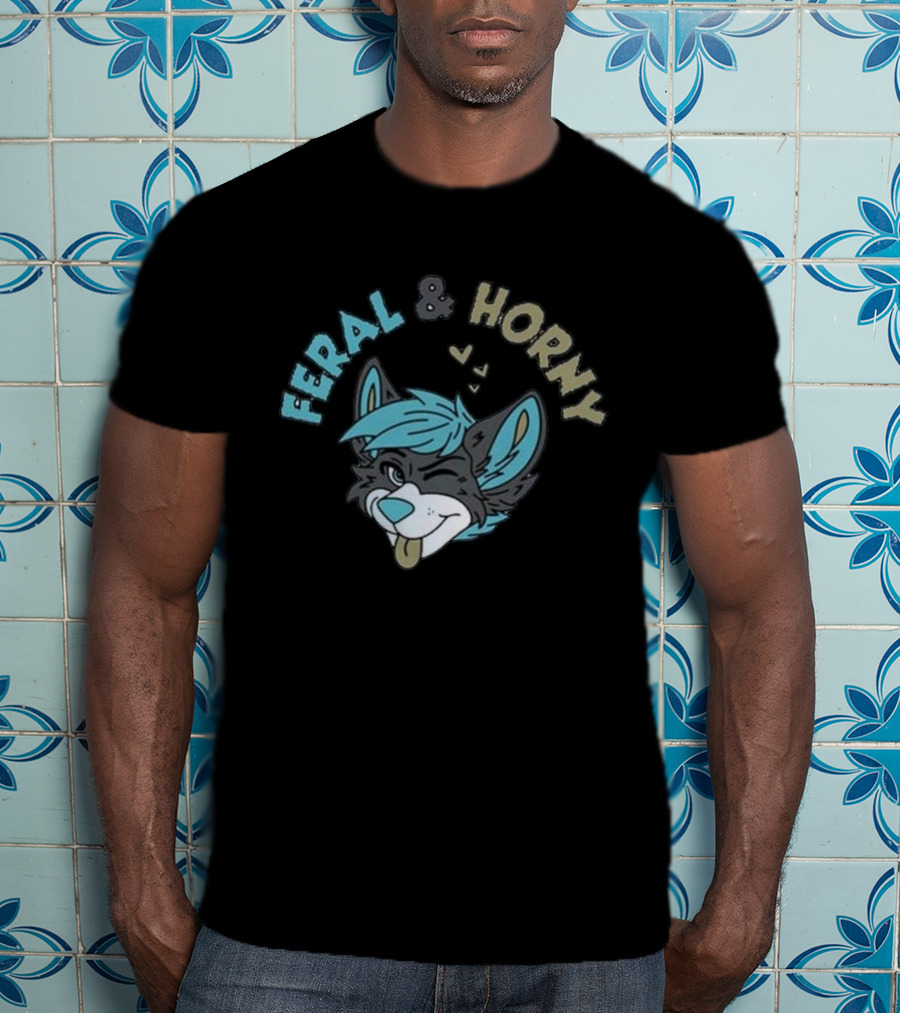 Feral And Horny Winking Furry Character With Hearts T-Shirt