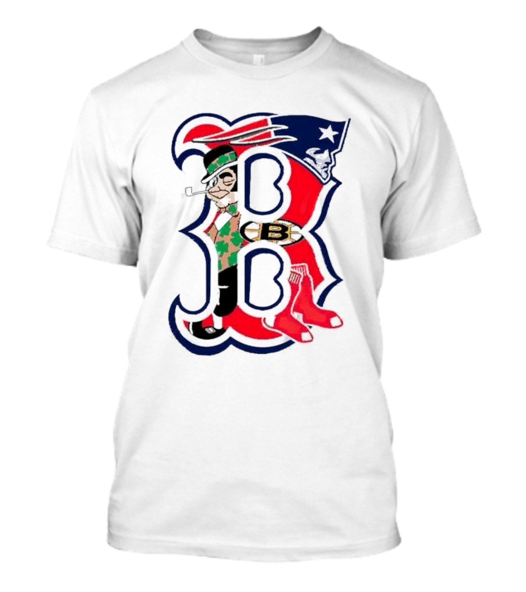 Boston Red Sox B Mashup With Patriots Bruins Celtics Symbols T-Shirt