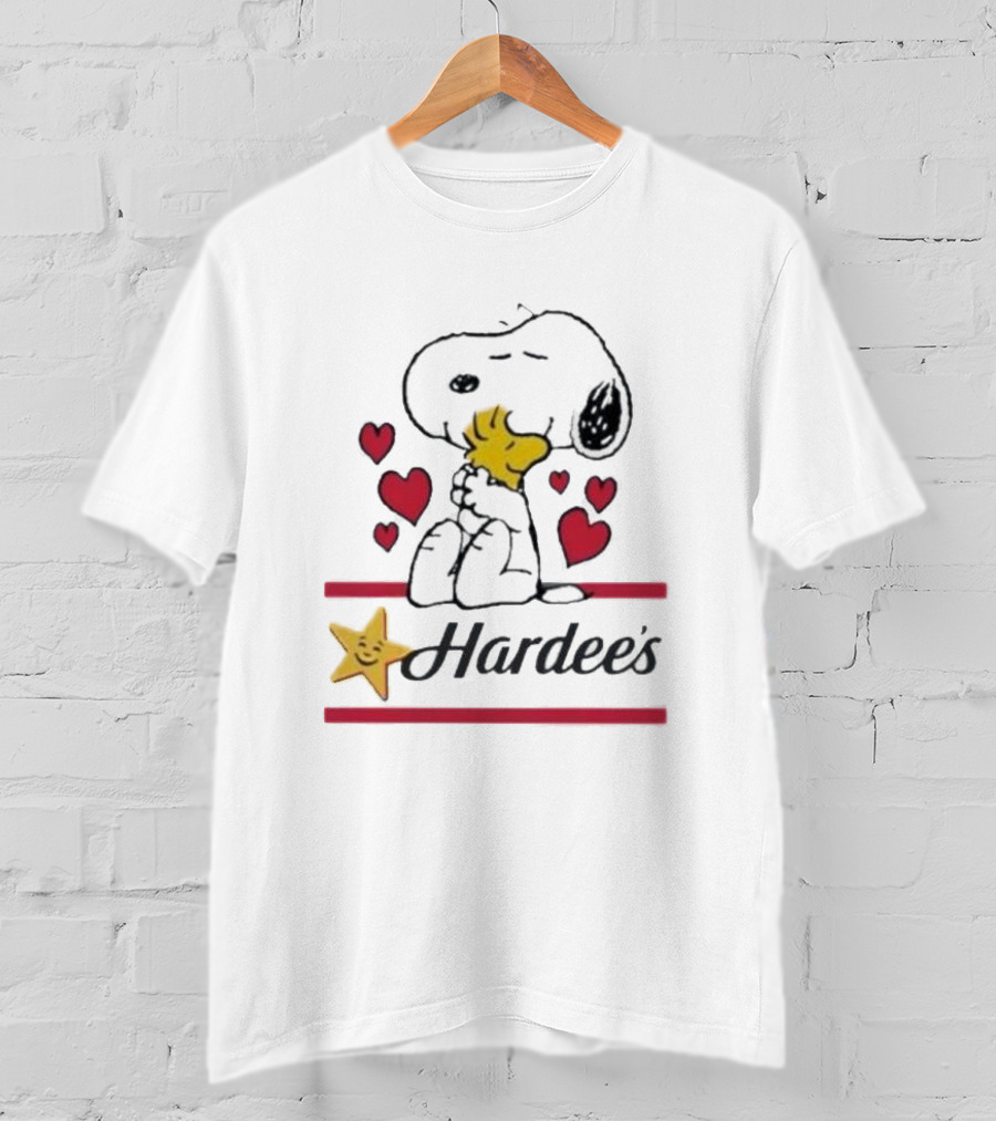 Snoopy And Woodstock Loving Hardee's With Hearts And Star T-Shirt