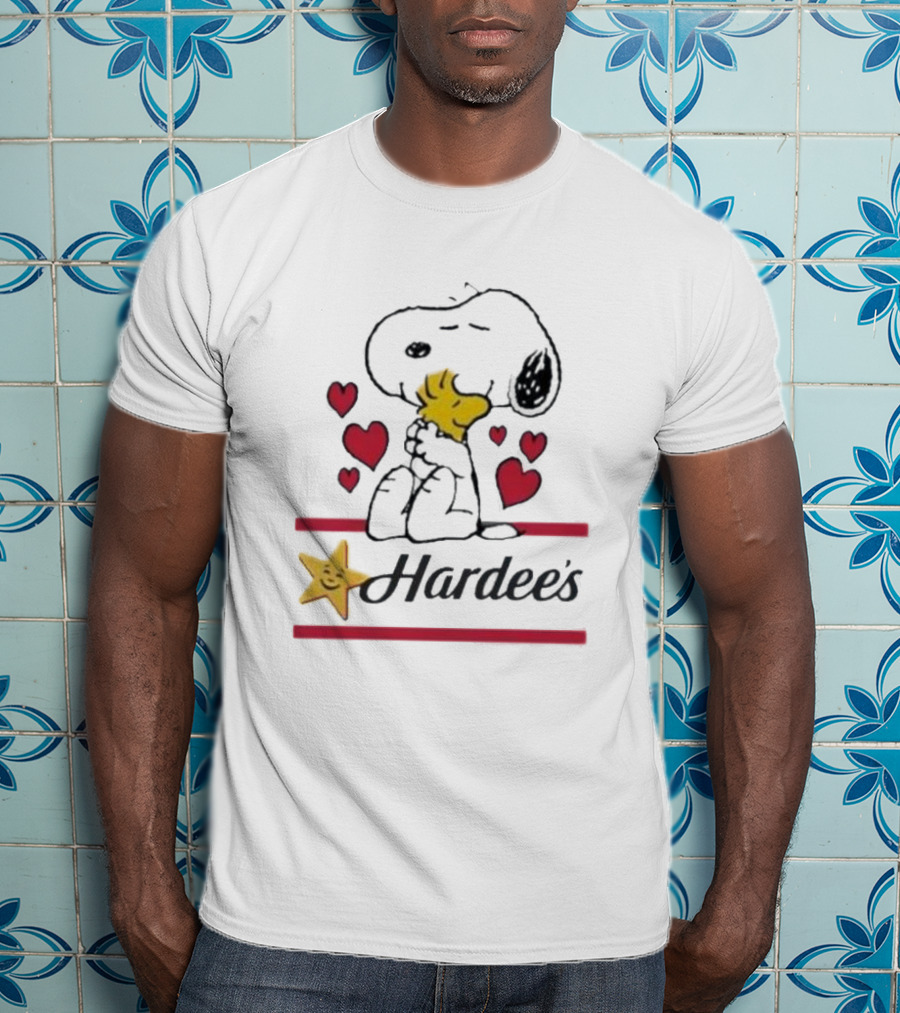 Snoopy And Woodstock Loving Hardee's With Hearts And Star T-Shirt