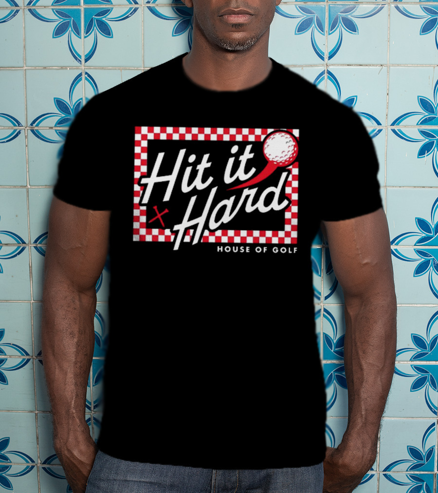 Hit It Hard Checkerboard House Of Golf Red White Golf Ball T-Shirt