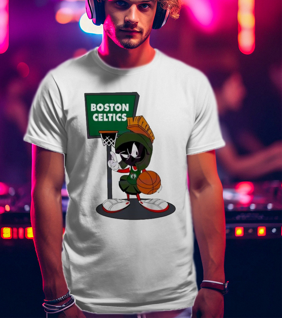 Boston Celtics Looney Tunes Marvin The Martian Basketball Hoop T-Shirt