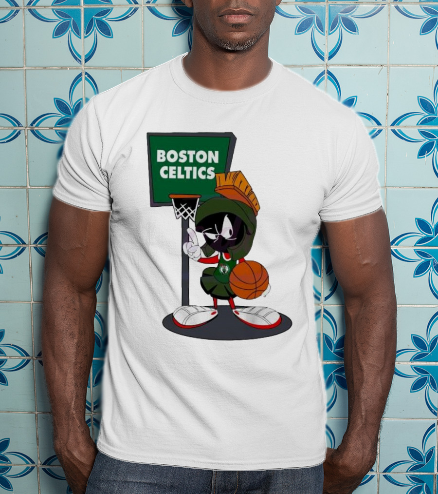 Boston Celtics Looney Tunes Marvin The Martian Basketball Hoop T-Shirt